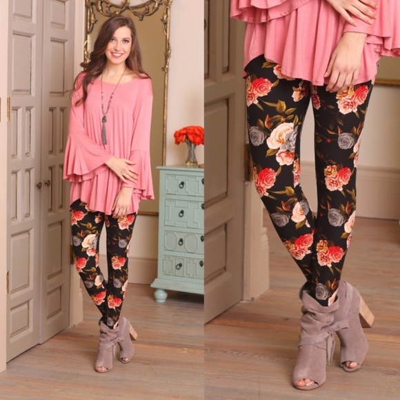 Floral Rose Print Leggings - Picture 5 of 6